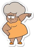 sticker of a cartoon angry old woman vector