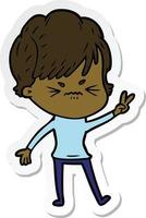 sticker of a cartoon frustrated woman vector