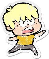 distressed sticker of a worried cartoon boy vector