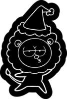 icono de dibujos animados de un león aburrido con sombrero de santa vector