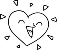 quirky line drawing cartoon happy heart vector