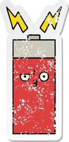 distressed sticker of a cute cartoon battery vector