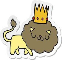 sticker of a cartoon lion with crown vector