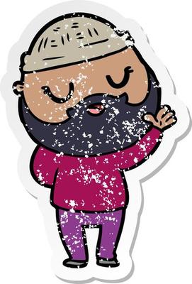 distressed sticker of a cute cartoon man with beard