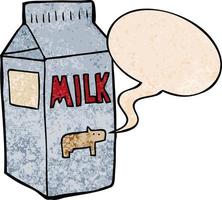 cartoon milk carton and speech bubble in retro texture style vector