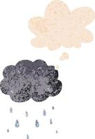 cartoon cloud raining and thought bubble in retro textured style vector