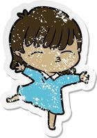 distressed sticker of a cartoon woman vector