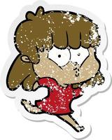 distressed sticker of a cartoon whistling girl vector