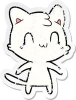 distressed sticker of a cartoon happy cat vector