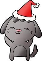 happy gradient cartoon of a dog wearing santa hat vector