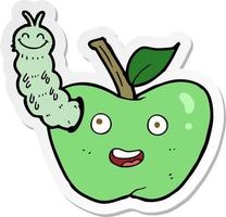 pegatina de una caricatura de manzana con bicho vector