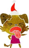 retro cartoon of a disgusted dog wearing santa hat vector