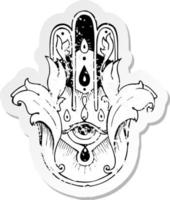 pegatina retro angustiada de un símbolo de tatuaje hamza vector