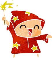 retro cartoon of a happy little wizard vector