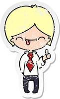 distressed sticker cartoon of boy with thumb up vector