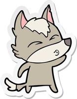 sticker of a cartoon wolf whistling vector