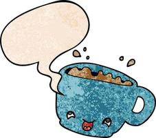 cartoon cup of coffee and speech bubble in retro texture style vector