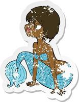 retro distressed sticker of a cartoon pretty mermaid vector