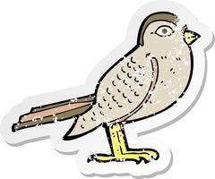 pegatina retro angustiada de un pájaro de jardín de dibujos animados vector