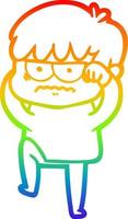 rainbow gradient line drawing annoyed cartoon boy vector