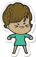 sticker of a cartoon frustrated woman vector