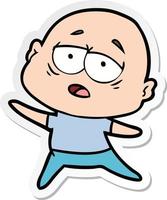 sticker of a cartoon tired bald man vector