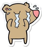 sticker of a cartoon crying bear vector