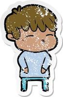 distressed sticker of a cartoon curious boy vector