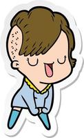 sticker of a cute cartoon girl with hipster haircut vector