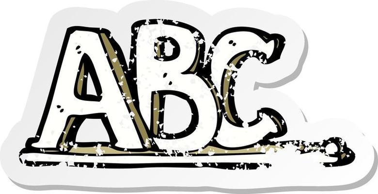 retro distressed sticker of a cartoon ABC letters