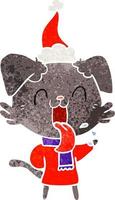 retro cartoon of a panting dog wearing santa hat vector