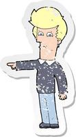 retro distressed sticker of a cartoon man pointing vector