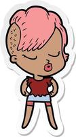 sticker of a cartoon pretty hipster girl vector