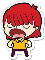 sticker of a cartoon woman talking loudly vector