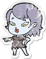 distressed sticker of a cute cartoon vampire girl vector