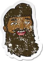 retro distressed sticker of a cartoon man with beard laughing vector