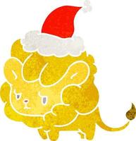 christmas retro cartoon of kawaii lion vector