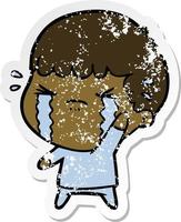 distressed sticker of a cartoon man crying vector