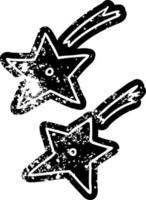 icono grunge dibujo de estrellas ninja arrojadizas vector