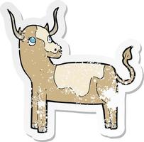 retro distressed sticker of a cartoon cow vector