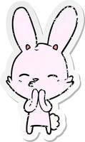 distressed sticker of a curious bunny cartoon vector