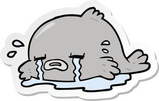 sticker of a cartoon crying fish vector