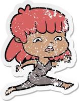 distressed sticker of a cartoon worried woman vector