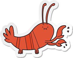sticker of a cartoon lobster vector