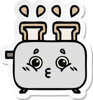 sticker of a cute cartoon of a toaster vector