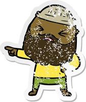 distressed sticker of a cartoon man with beard vector