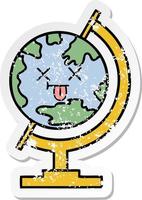 distressed sticker of a cute cartoon globe of the world vector