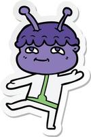 sticker of a friendly cartoon spaceman dancing vector