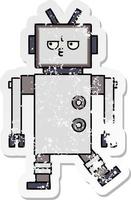 distressed sticker of a cute cartoon robot vector