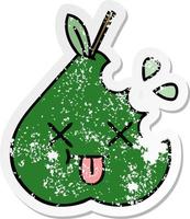 distressed sticker of a cute cartoon pear vector